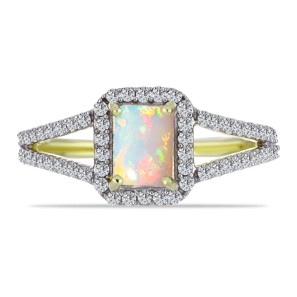 Inel din Argint 925 Placat cu Aur ( 2.83 grame ) cu Opal Etiopian Lega Dembi și Topaz Alb 1.18 Carate