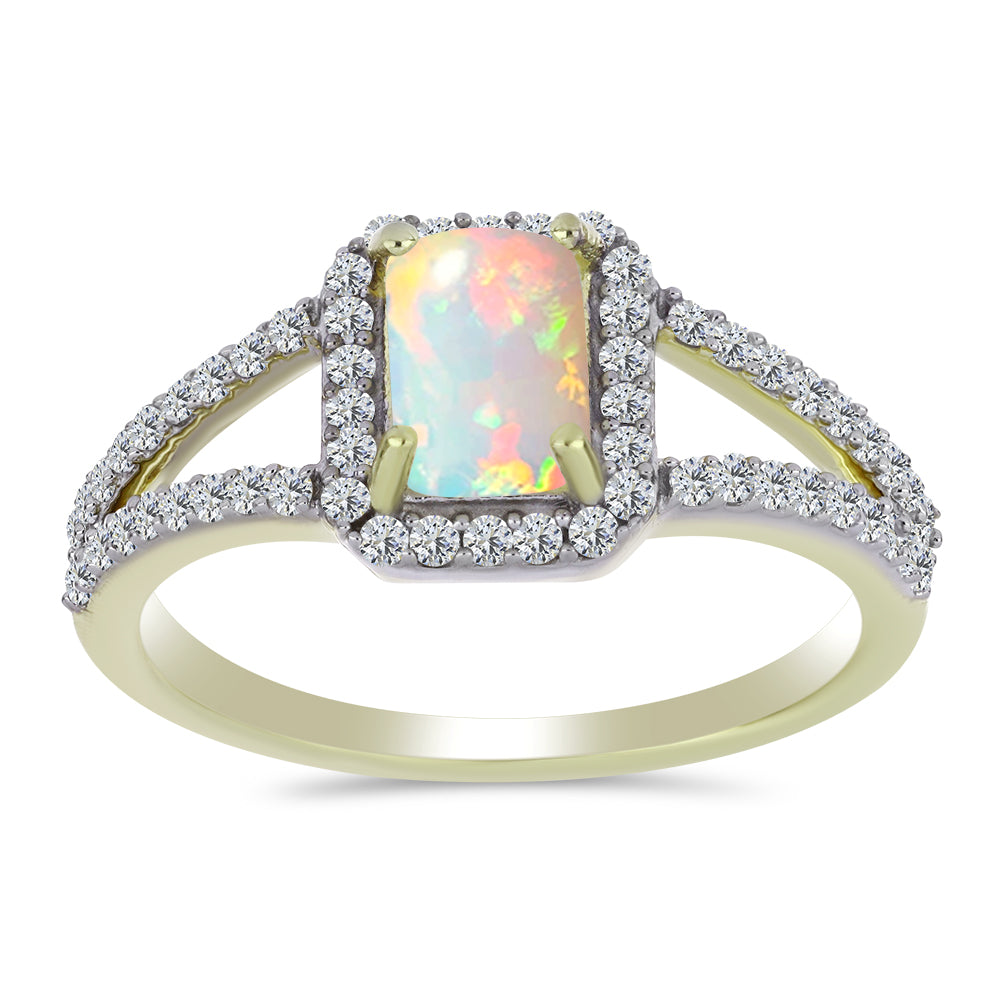Inel din Argint 925 Placat cu Aur ( 2.83 grame ) cu Opal Etiopian Lega Dembi și Topaz Alb 1.18 Carate 3 
