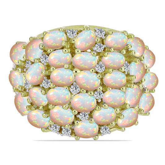 Inel din Argint 925 Placat cu Aur ( 7.73 grame ) cu Opal Etiopian Lega Dembi și Topaz Alb 3.51 Carate