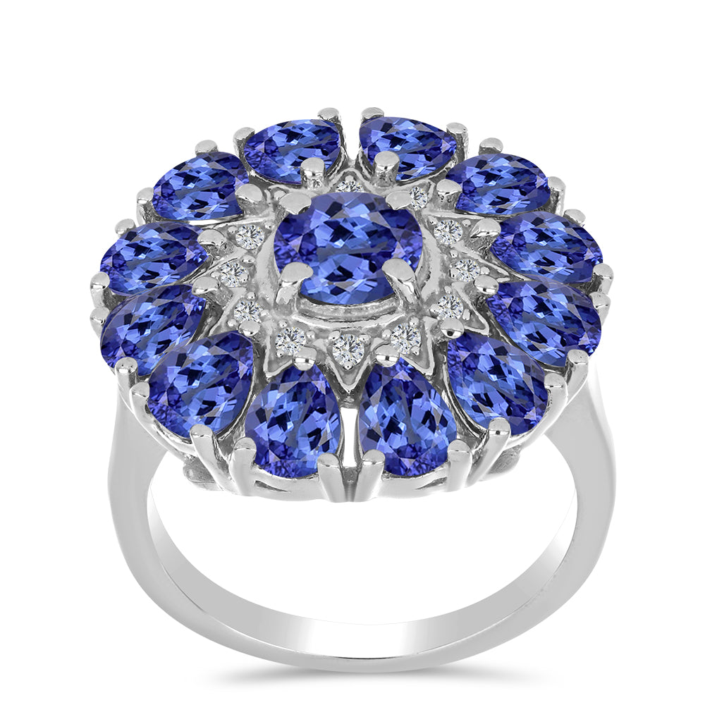 Inel din Argint 925 ( 5.58 grame ) cu Tanzanit și Topaz Alb 4.36 Carate