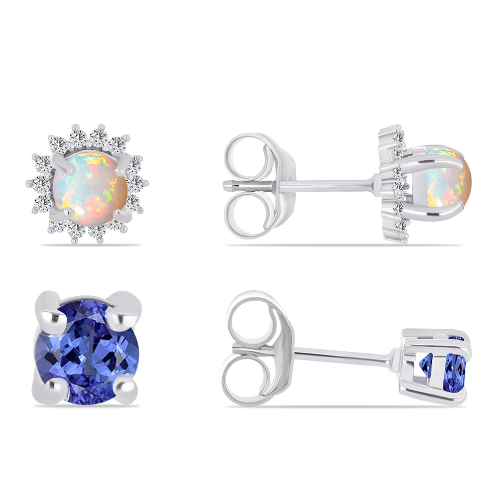 Set din Argint 925 ( 2.48 grame ) cu Tanzanit și Opal Etiopian Lega Dembi 1.48 Carate ( Cercei )