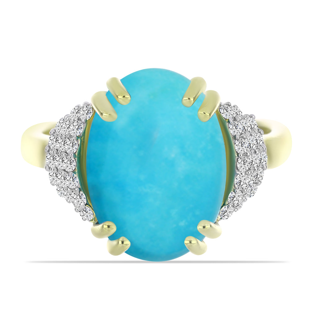 Inel din Argint 925 Placat cu Aur ( 3.43 grame ) cu Turcoaz ”Frumoasa Adormită” și Topaz Alb 5.12 Carate 1 