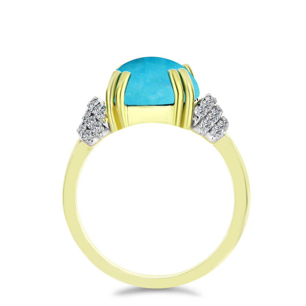 Inel din Argint 925 Placat cu Aur ( 3.43 grame ) cu Turcoaz ”Frumoasa Adormită” și Topaz Alb 5.12 Carate 2 