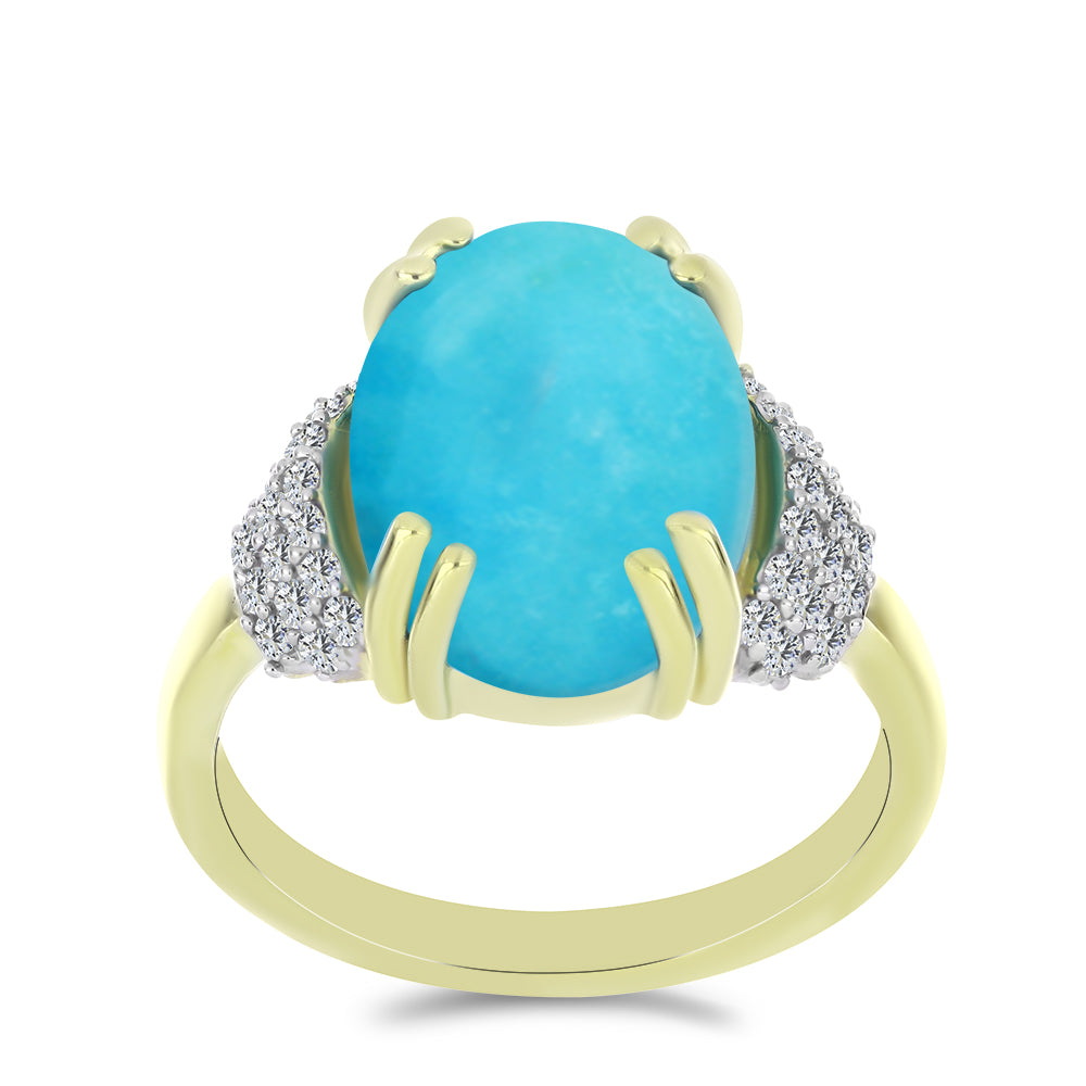 Inel din Argint 925 Placat cu Aur ( 3.43 grame ) cu Turcoaz ”Frumoasa Adormită” și Topaz Alb 5.12 Carate