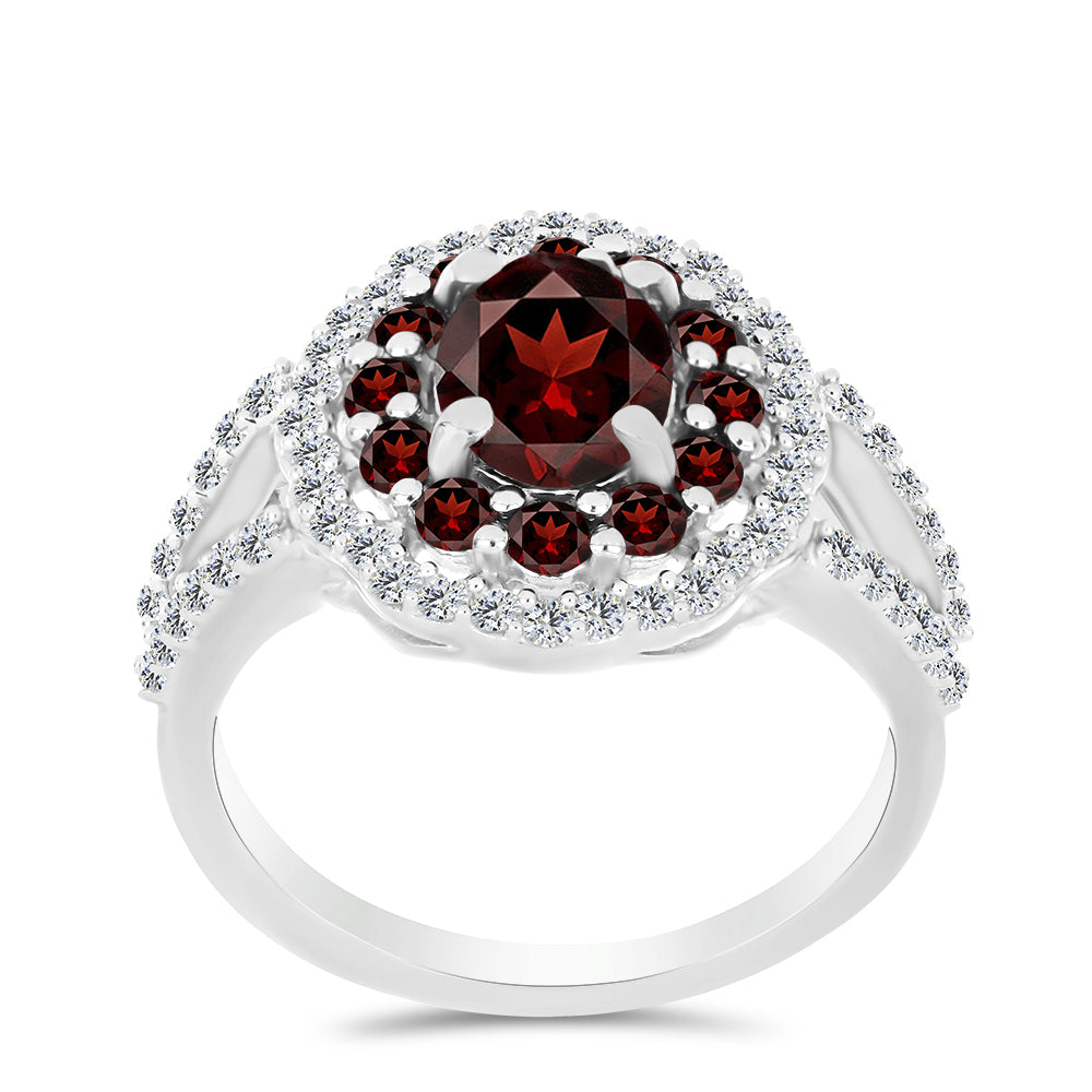 Inel din Argint 925 ( 3.56 grame ) cu Granat Barton și Topaz Alb 2.72 Carate 3 