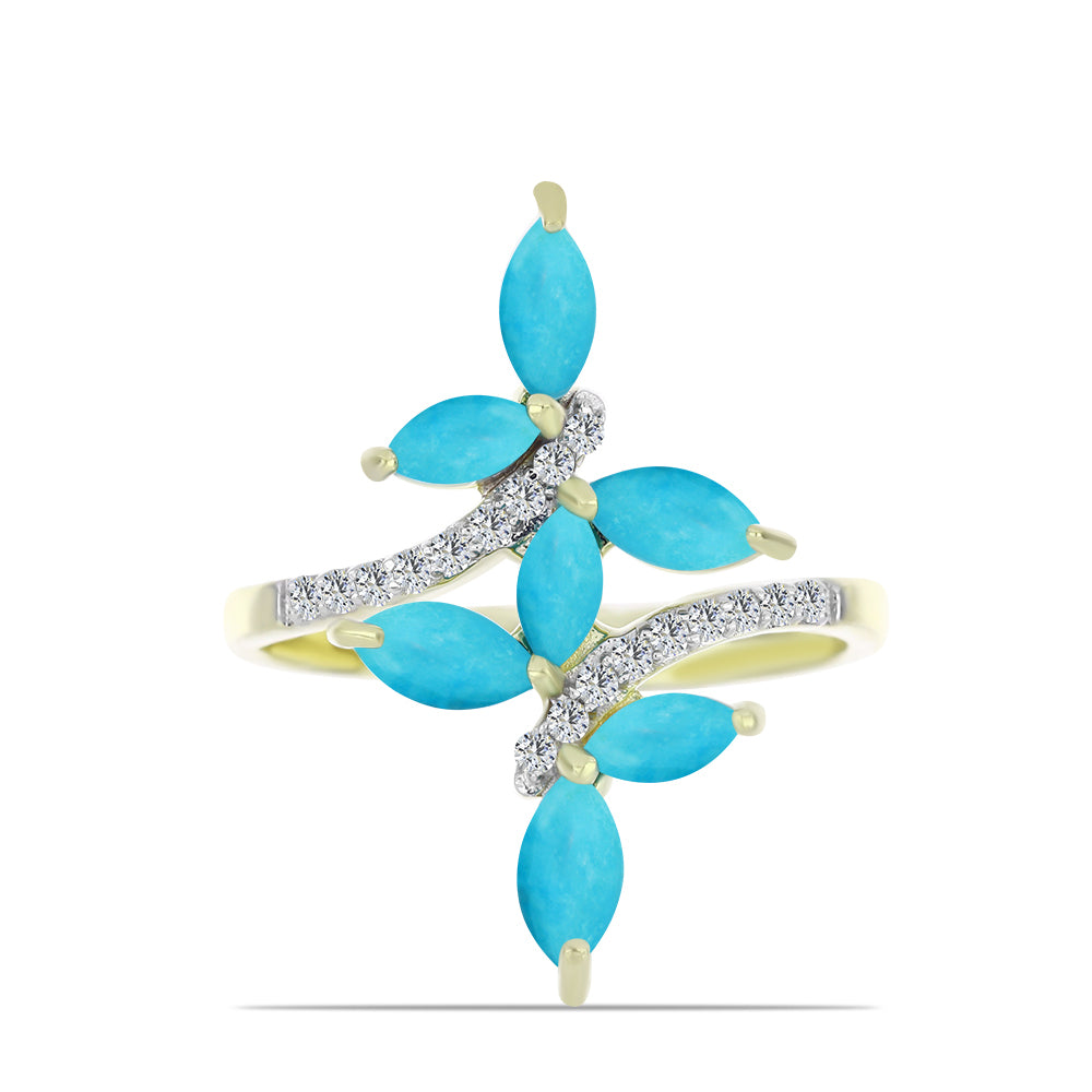 Inel din Argint 925 Placat cu Aur ( 2.68 grame ) cu Turcoaz ”Frumoasa Adormită” și Topaz Alb 1.4 Carate