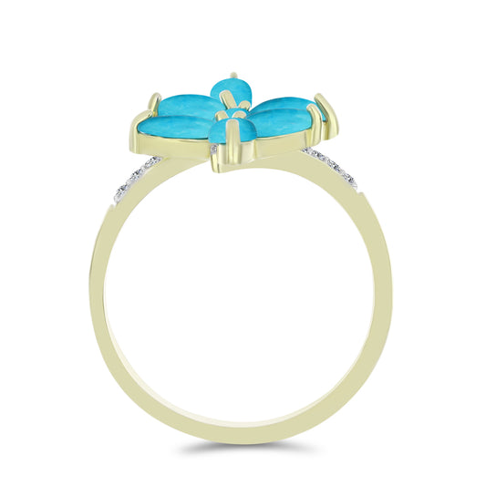 Inel din Argint 925 Placat cu Aur ( 2.68 grame ) cu Turcoaz ”Frumoasa Adormită” și Topaz Alb 1.4 Carate