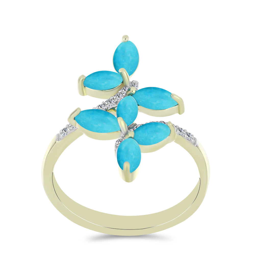 Inel din Argint 925 Placat cu Aur ( 2.68 grame ) cu Turcoaz ”Frumoasa Adormită” și Topaz Alb 1.4 Carate 3 