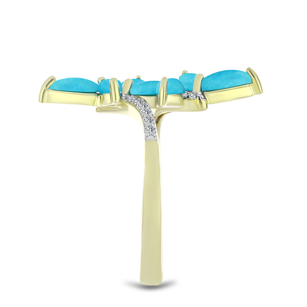 Inel din Argint 925 Placat cu Aur ( 2.68 grame ) cu Turcoaz ”Frumoasa Adormită” și Topaz Alb 1.4 Carate 4 