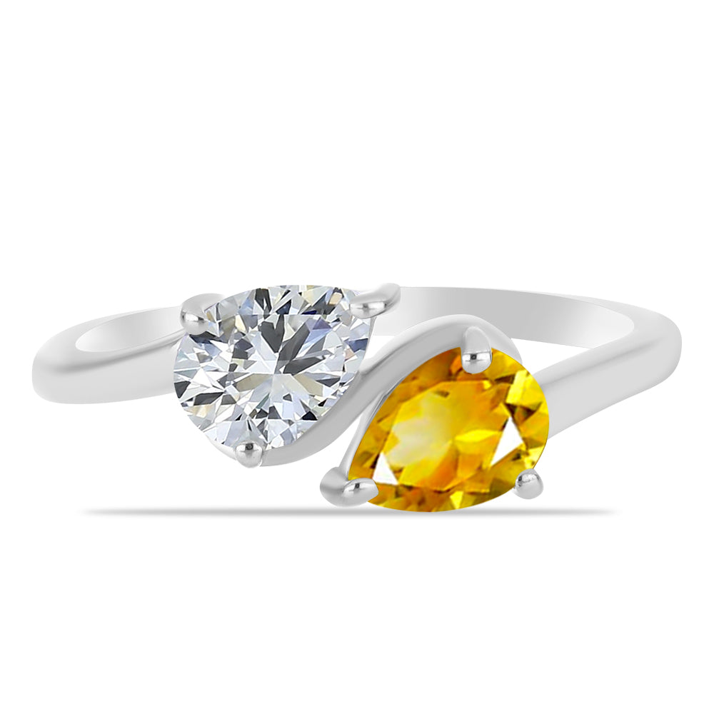 Inel din Argint 925 ( 2.28 grame ) cu Citrin Ural și Topaz Alb 1.42 Carate