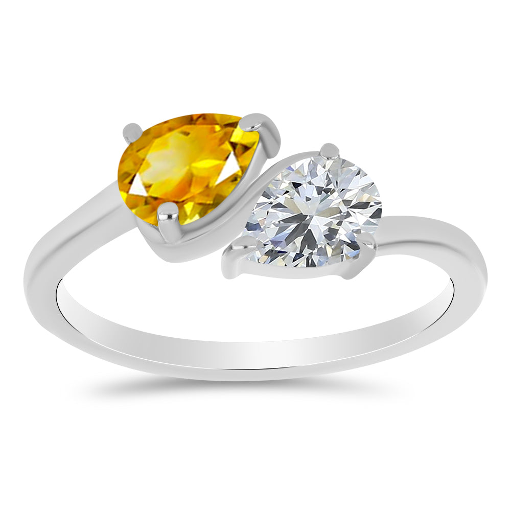 Inel din Argint 925 ( 2.28 grame ) cu Citrin Ural și Topaz Alb 1.42 Carate 1 