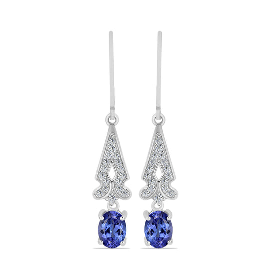 Cercei din Argint 925 ( 2.9 grame ) cu Tanzanit și Topaz Alb 1.88 Carate