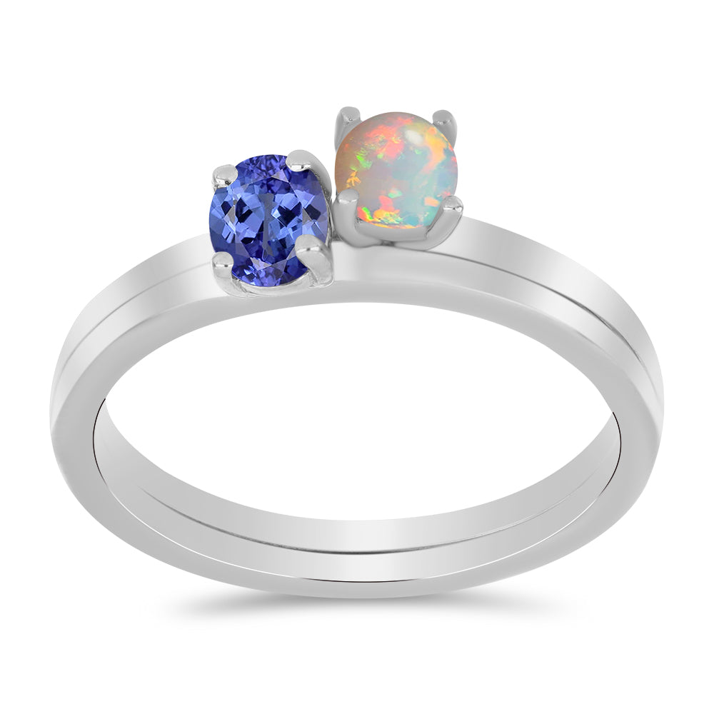 Set din Argint 925 ( 3.09 grame ) cu Tanzanit și Opal Etiopian Lega Dembi 0.51 Carate ( Inel )