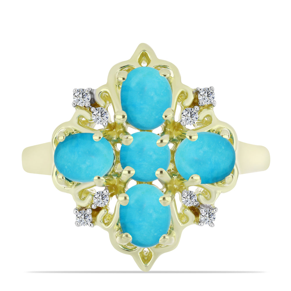 Inel din Argint 925 Placat cu Aur ( 3.57 grame ) cu Turcoaz ”Frumoasa Adormită” și Topaz Alb 1.66 Carate 1 