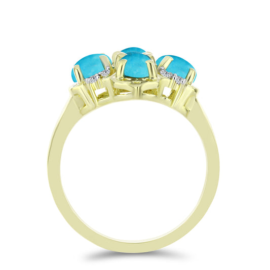 Inel din Argint 925 Placat cu Aur ( 3.57 grame ) cu Turcoaz ”Frumoasa Adormită” și Topaz Alb 1.66 Carate