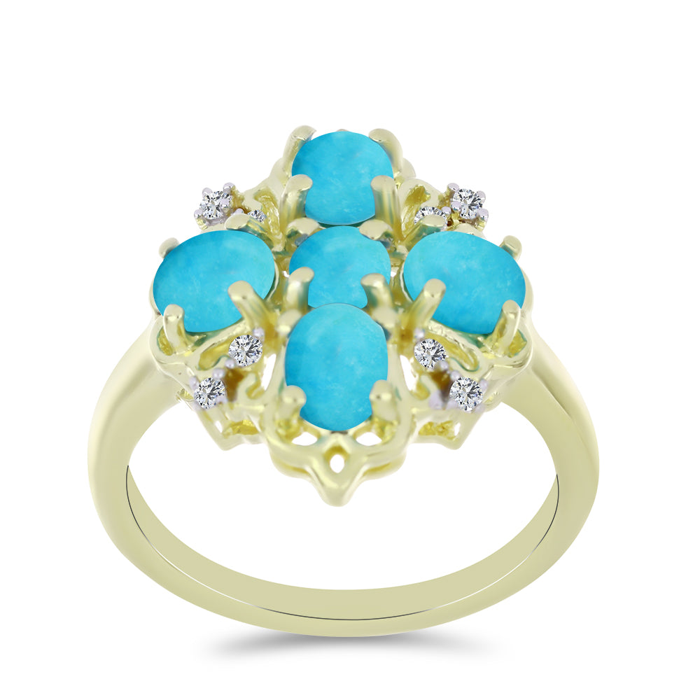 Inel din Argint 925 Placat cu Aur ( 3.57 grame ) cu Turcoaz ”Frumoasa Adormită” și Topaz Alb 1.66 Carate 3 