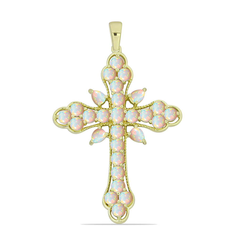 Cruce Pandantiv din Argint 925 Placat cu Aur ( 4.54 grame ) cu Opal Etiopian Lega Dembi 2.71 Carate 1 