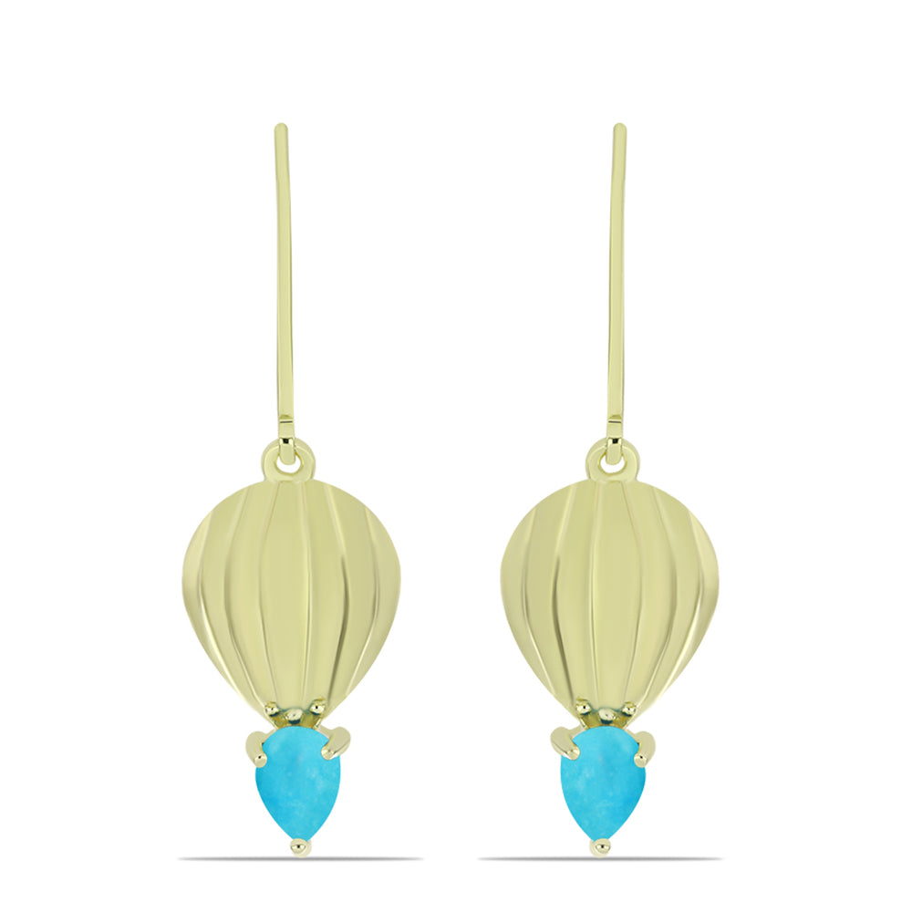 Cercei din Argint 925 Placat cu Aur ( 4.04 grame ) cu Turcoaz ”Frumoasa Adormită” 0.76 Carate 1 