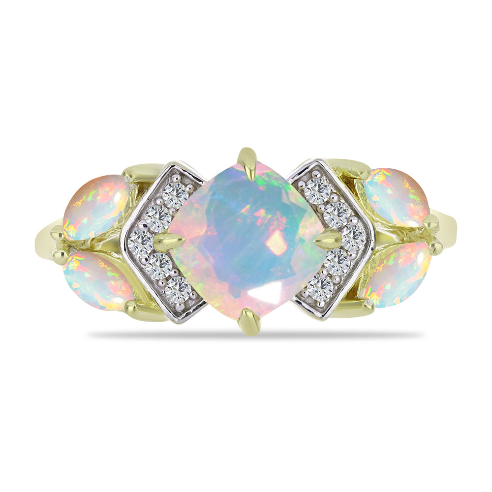 Inel din Argint 925 Placat cu Aur ( 2.92 grame ) cu Opal Etiopian Lega Dembi și Topaz Alb 1.29 Carate 1 