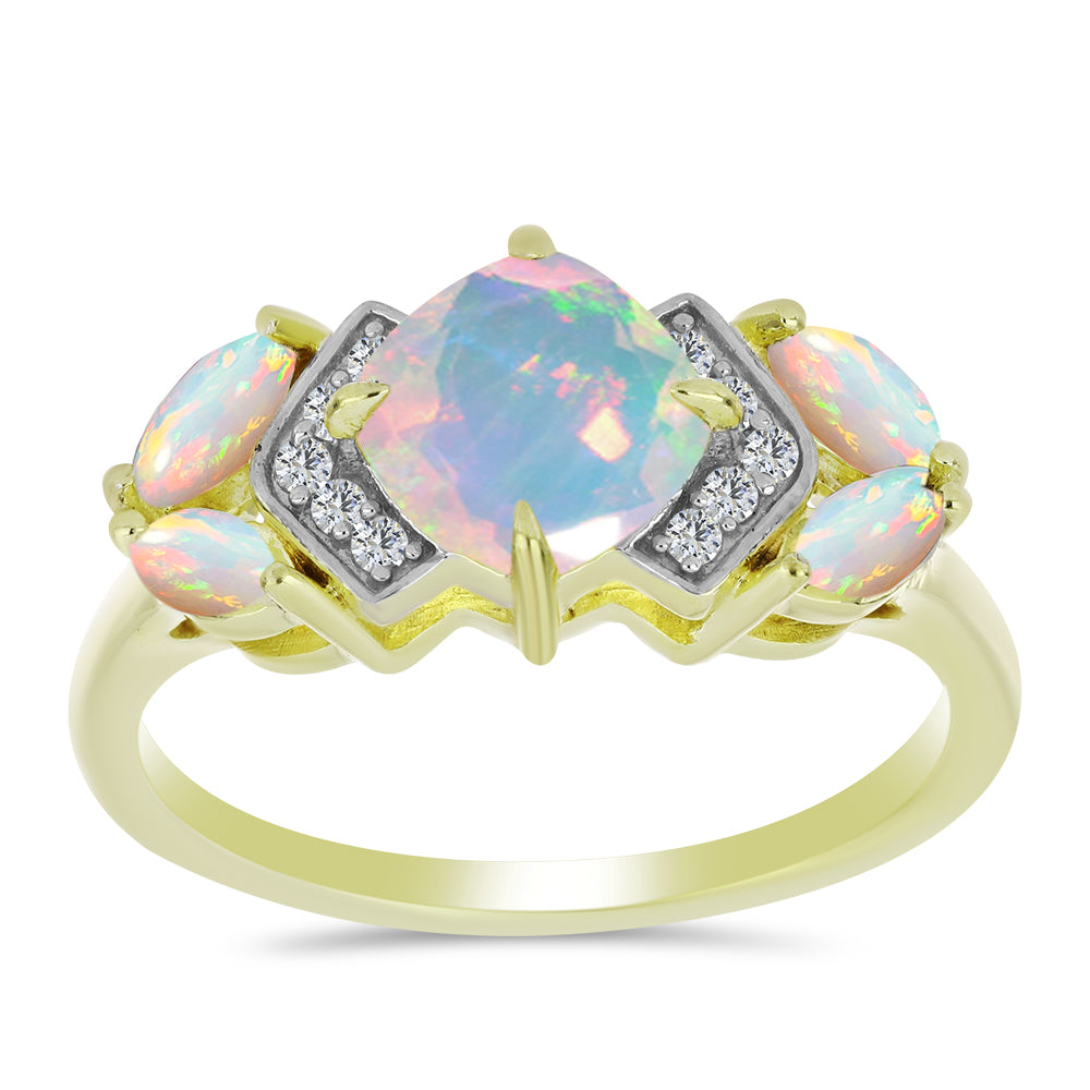 Inel din Argint 925 Placat cu Aur ( 2.92 grame ) cu Opal Etiopian Lega Dembi și Topaz Alb 1.29 Carate 3 