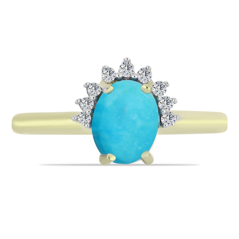 Inel din Argint 925 Placat cu Aur ( 2.28 grame ) cu Turcoaz ”Frumoasa Adormită” și Topaz Alb 0.98 Carate 1 