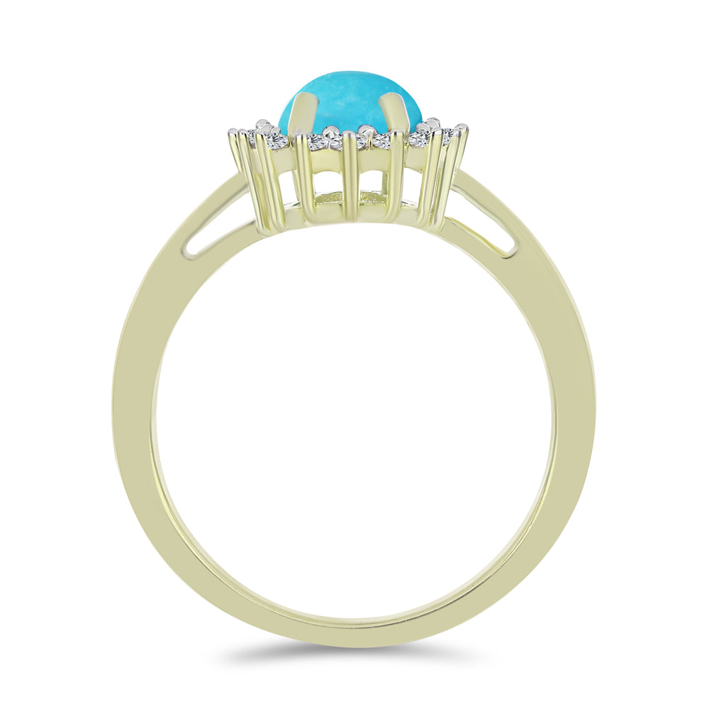 Inel din Argint 925 Placat cu Aur ( 2.28 grame ) cu Turcoaz ”Frumoasa Adormită” și Topaz Alb 0.98 Carate 2 