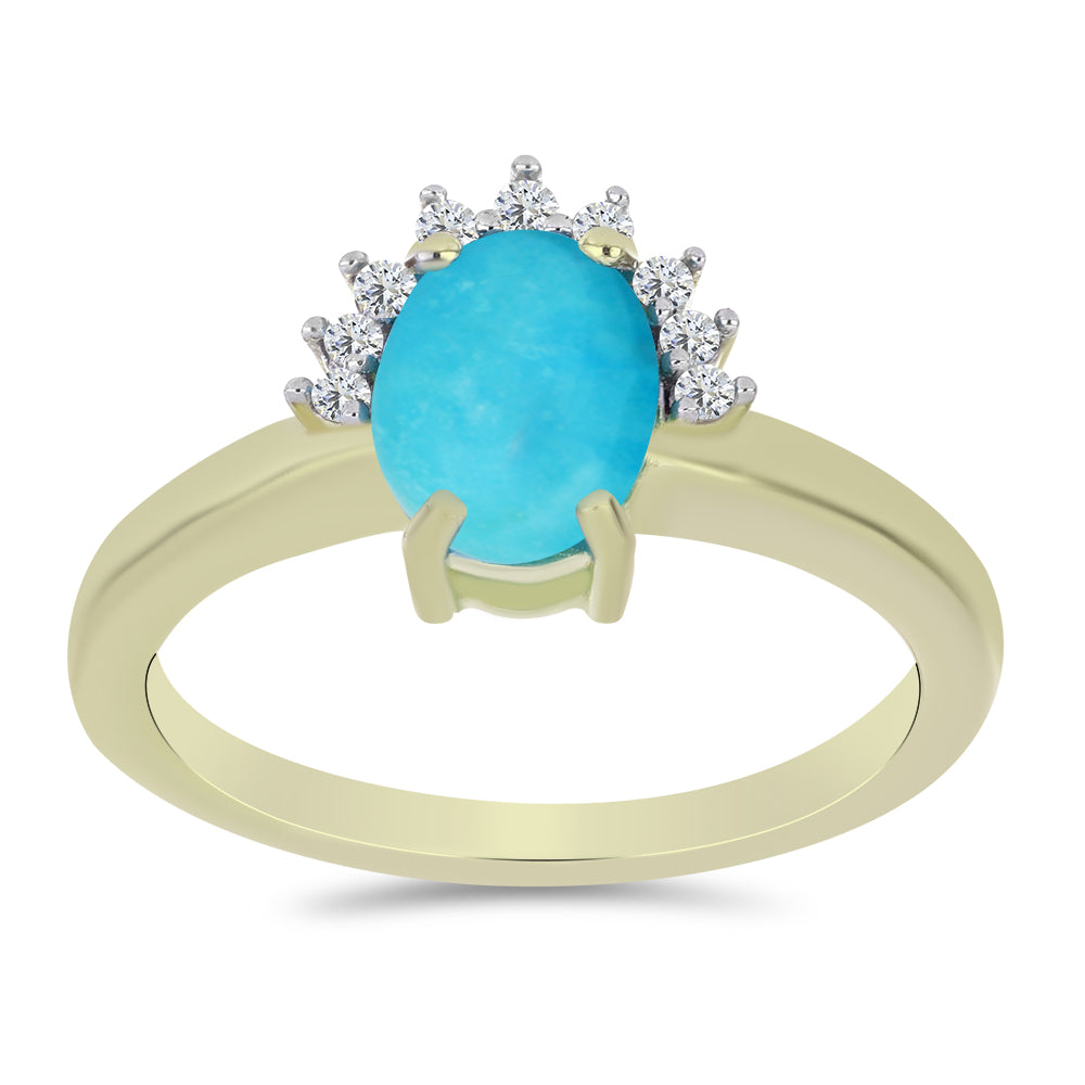 Inel din Argint 925 Placat cu Aur ( 2.28 grame ) cu Turcoaz ”Frumoasa Adormită” și Topaz Alb 0.98 Carate 3 