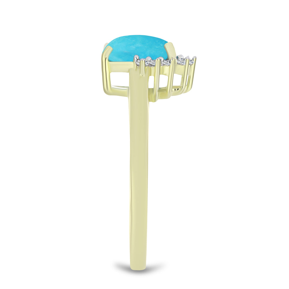 Inel din Argint 925 Placat cu Aur ( 2.28 grame ) cu Turcoaz ”Frumoasa Adormită” și Topaz Alb 0.98 Carate 4 