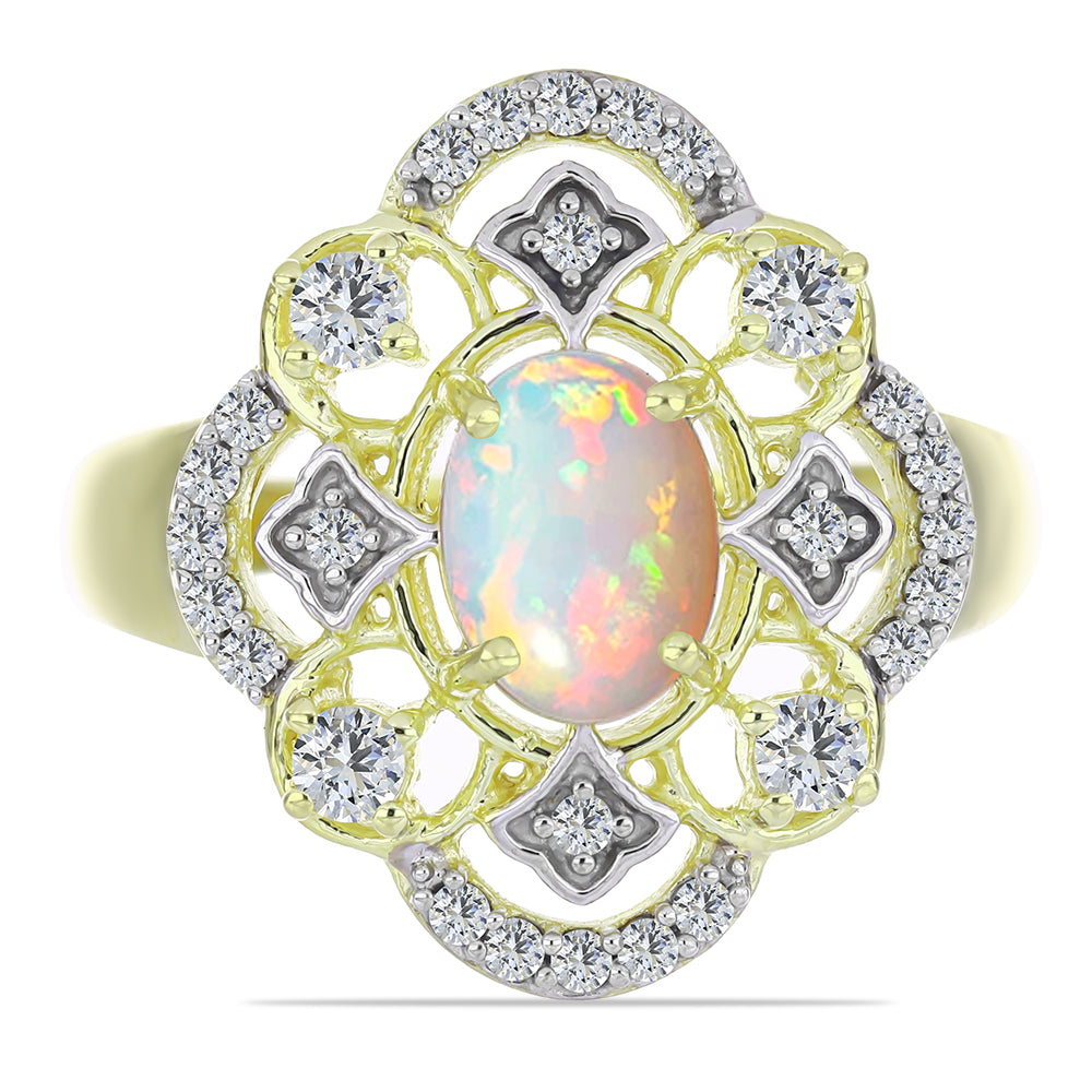 Inel din Argint 925 Placat cu Aur ( 4.34 grame ) cu Opal Etiopian Lega Dembi și Topaz Alb 1.44 Carate