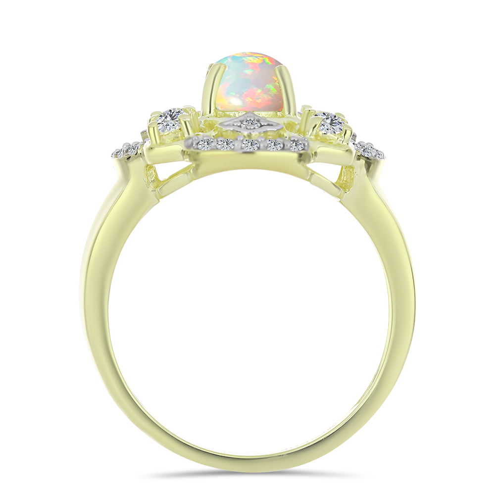 Inel din Argint 925 Placat cu Aur ( 4.34 grame ) cu Opal Etiopian Lega Dembi și Topaz Alb 1.44 Carate