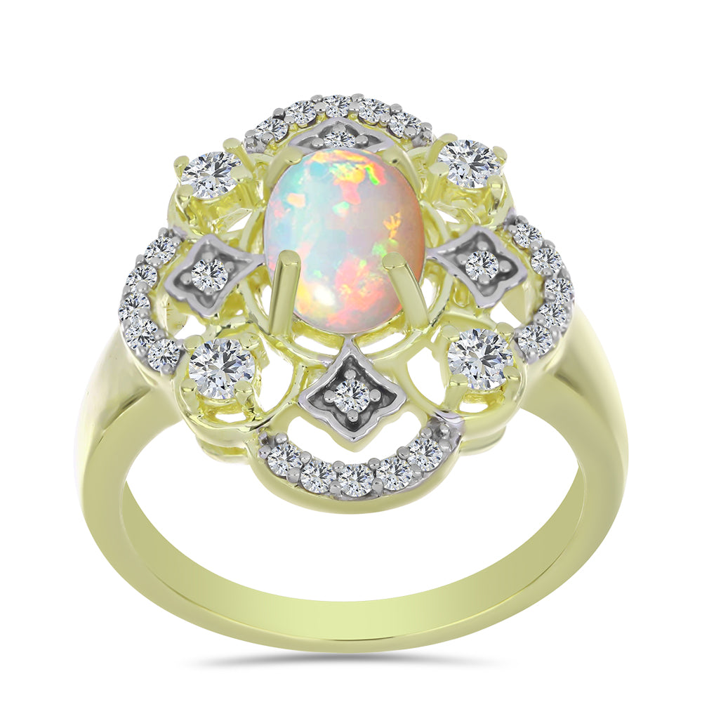 Inel din Argint 925 Placat cu Aur ( 4.34 grame ) cu Opal Etiopian Lega Dembi și Topaz Alb 1.44 Carate