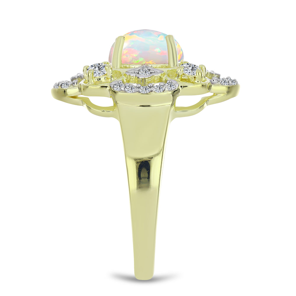 Inel din Argint 925 Placat cu Aur ( 4.34 grame ) cu Opal Etiopian Lega Dembi și Topaz Alb 1.44 Carate