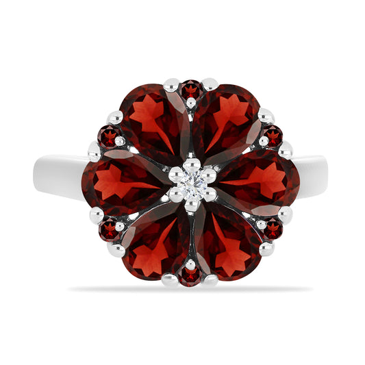 Inel din Argint 925 ( 3.86 grame ) cu Granat Barton și Topaz Alb 5 Carate