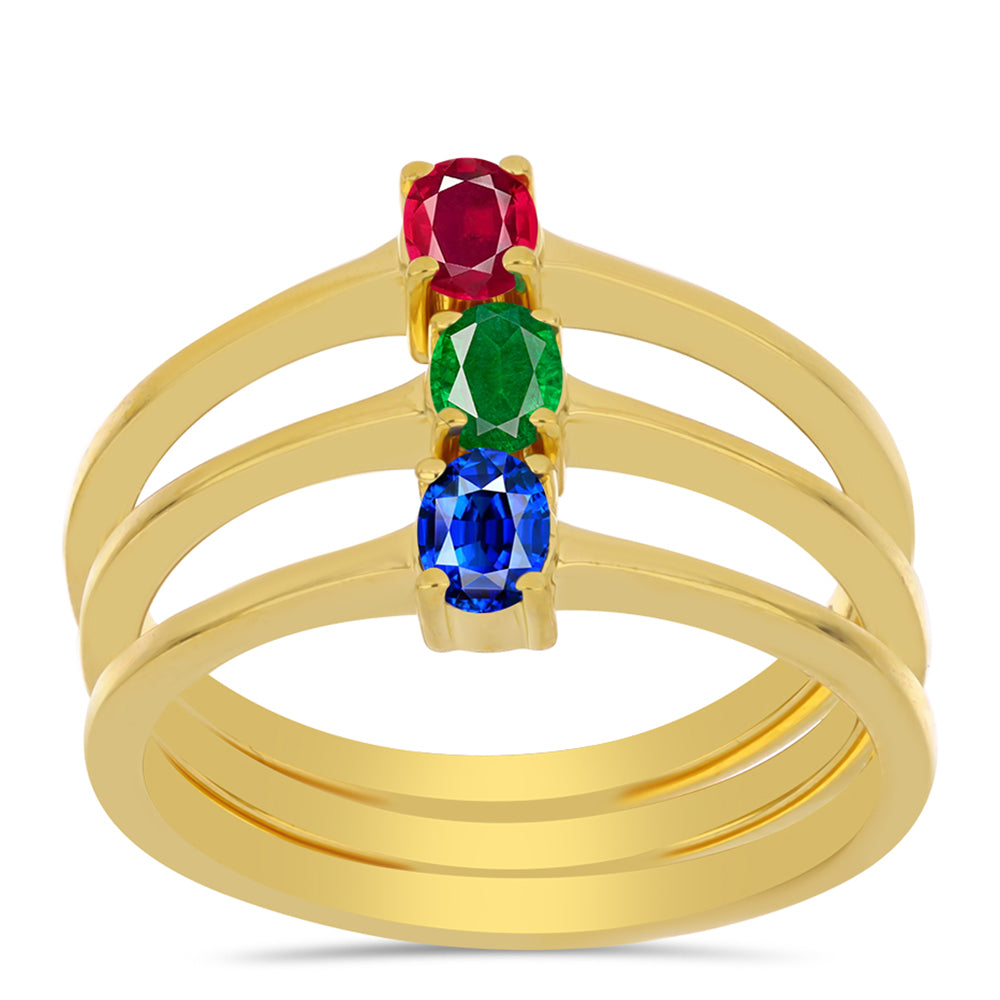 Set din Argint 925 Placat cu Aur ( 4.54 grame ) cu Rubin Sintetic și Smarald Sintetic 0.48 Carate ( Inel ) 3 