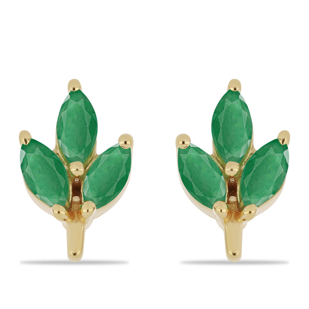 Cercei din Argint 925 Placat cu Aur ( 1.17 grame ) cu Smarald Brazilian 0.85 Carate 1 