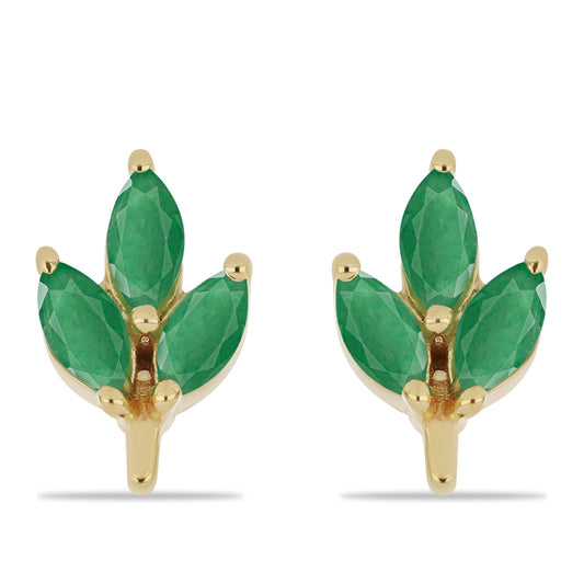 Cercei din Argint 925 Placat cu Aur ( 1.17 grame ) cu Smarald Brazilian 0.85 Carate