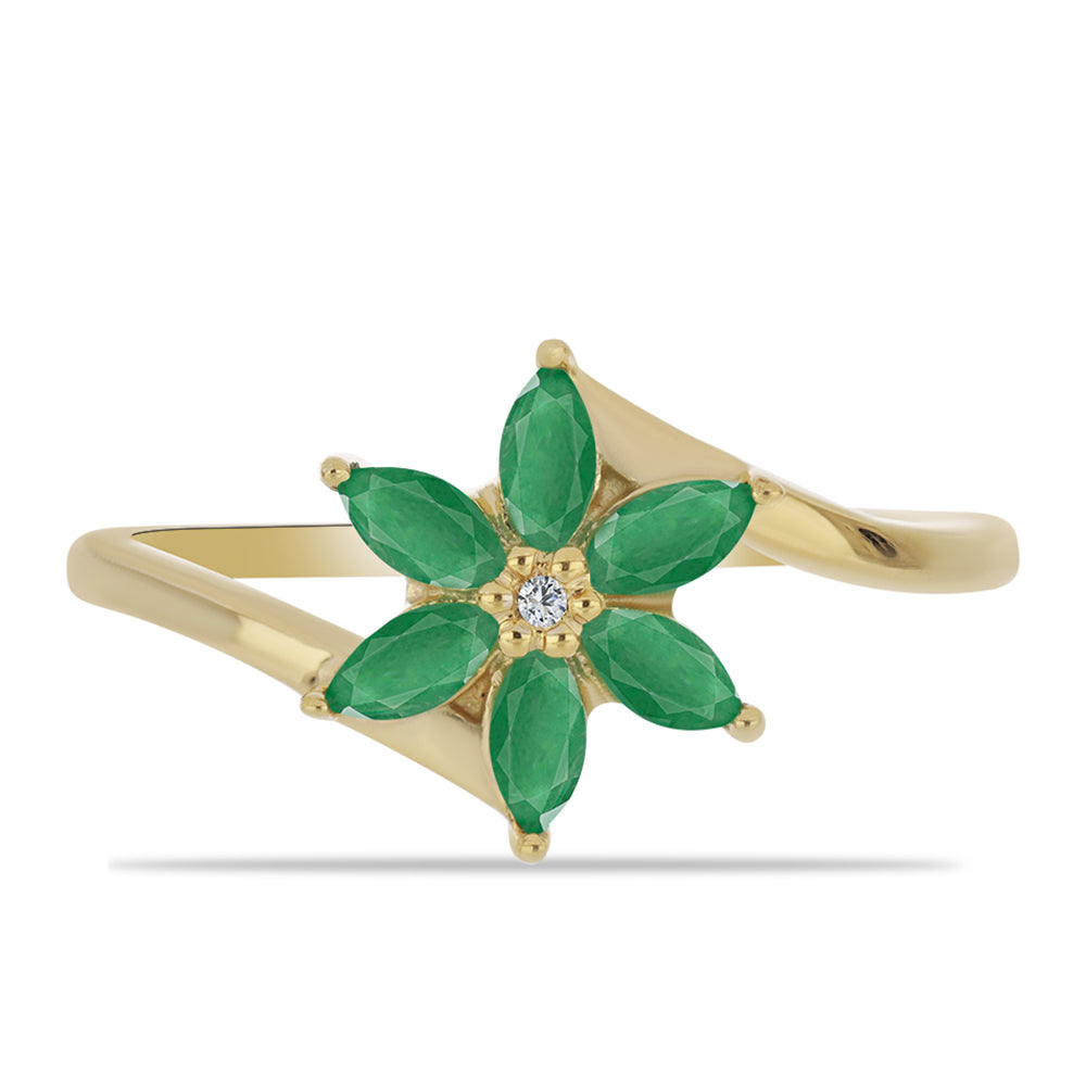 Inel din Argint 925 Placat cu Aur ( 1.62 grame ) cu Smarald Brazilian și Zircon Alb 0.46 Carate 1 