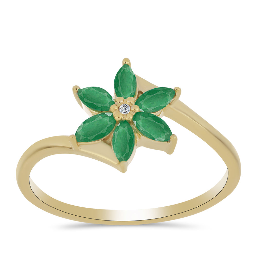 Inel din Argint 925 Placat cu Aur ( 1.62 grame ) cu Smarald Brazilian și Zircon Alb 0.46 Carate