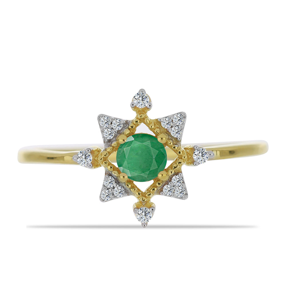 Inel din Argint 925 Placat cu Aur ( 1.72 grame ) cu Smarald Brazilian și Zircon Alb 0.42 Carate 1 