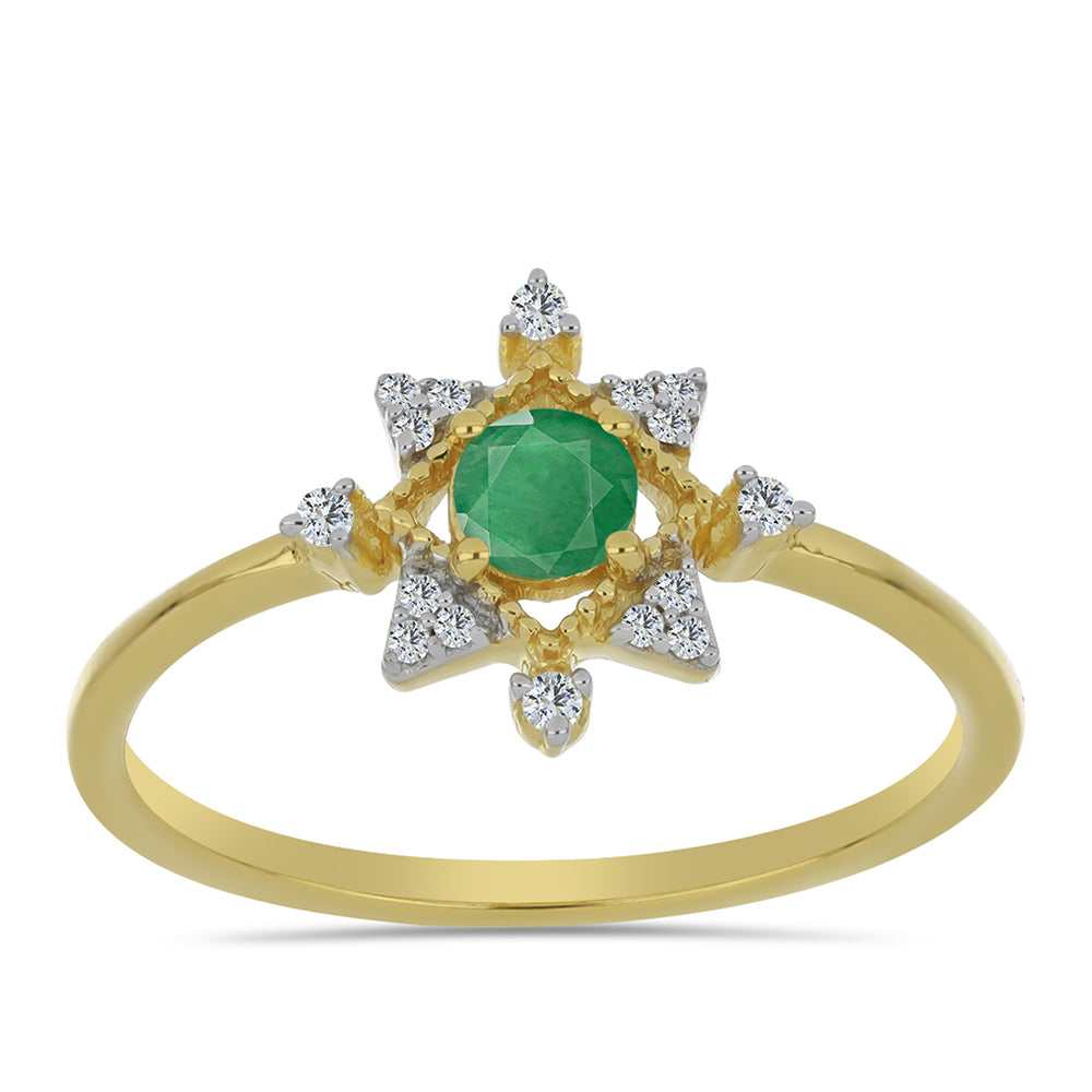 Inel din Argint 925 Placat cu Aur ( 1.72 grame ) cu Smarald Brazilian și Zircon Alb 0.42 Carate 3 