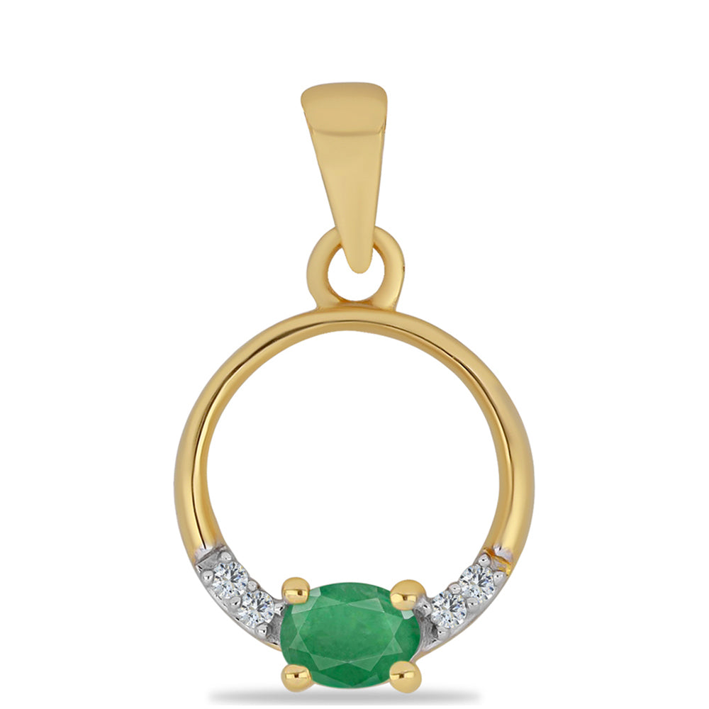Pandantiv din Argint 925 Placat cu Aur ( 0.74 grame ) cu Smarald Brazilian și Zircon Alb 0.2 Carate 1 