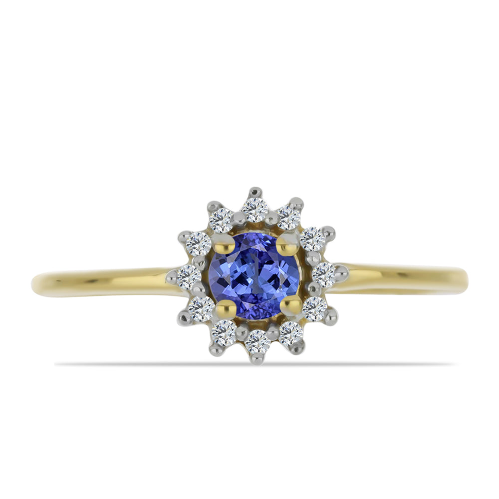 Inel din Argint 925 Placat cu Aur ( 1.5 grame ) cu Tanzanit și Zircon Alb 0.41 Carate 1 