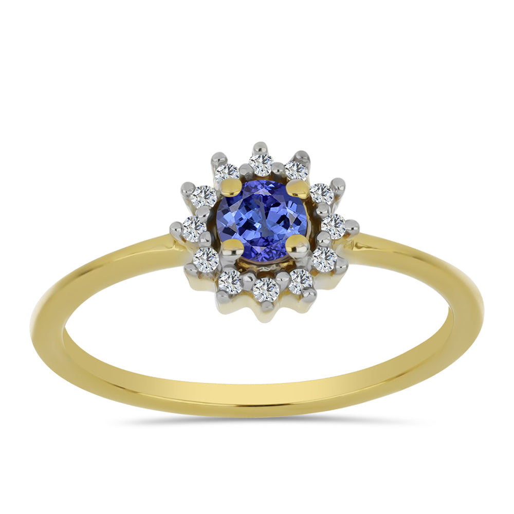 Inel din Argint 925 Placat cu Aur ( 1.5 grame ) cu Tanzanit și Zircon Alb 0.41 Carate