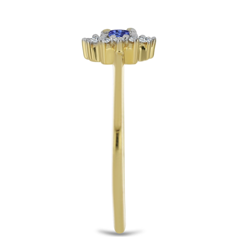 Inel din Argint 925 Placat cu Aur ( 1.5 grame ) cu Tanzanit și Zircon Alb 0.41 Carate 4 