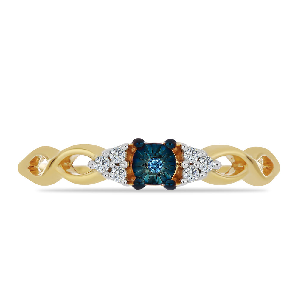 Inel din Argint 925 Placat cu Aur ( 1.76 grame ) cu Diamant Albastru și Zircon Alb 0.11 Carate 1 