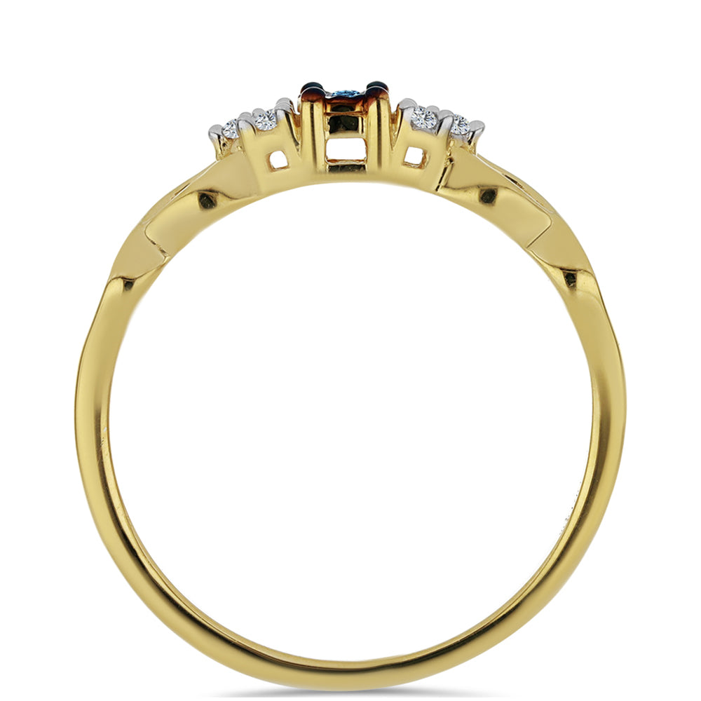 Inel din Argint 925 Placat cu Aur ( 1.76 grame ) cu Diamant Albastru și Zircon Alb 0.11 Carate 2 