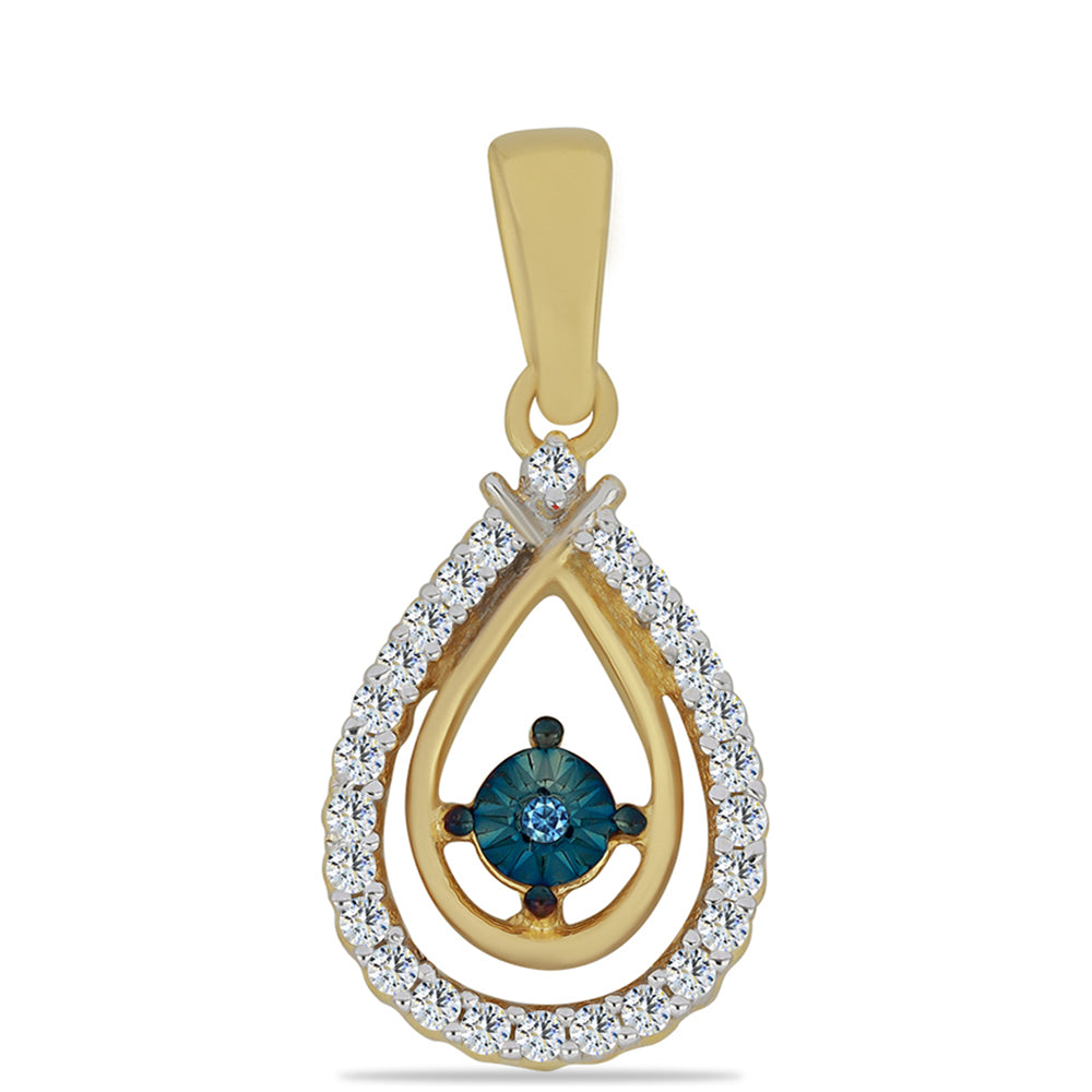 Pandantiv din Argint 925 Placat cu Aur ( 1.28 grame ) cu Diamant Albastru și Zircon Alb 0.36 Carate 1 