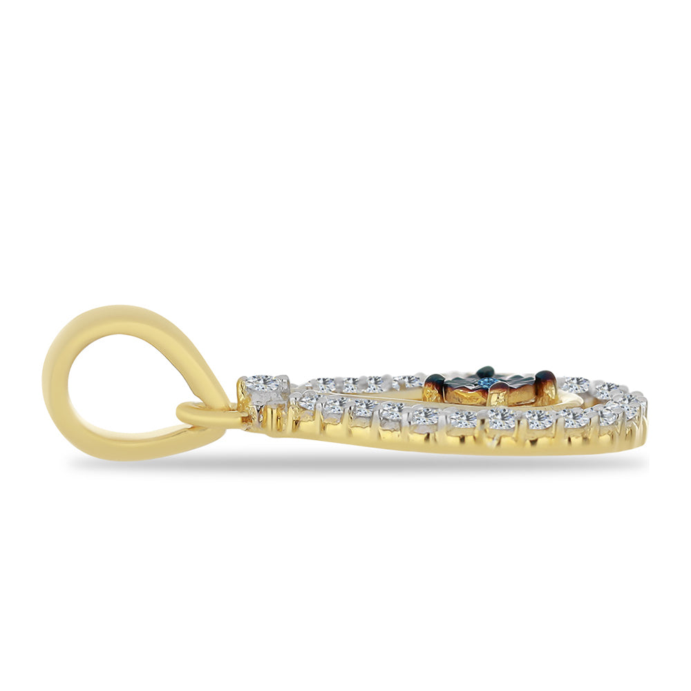 Pandantiv din Argint 925 Placat cu Aur ( 1.28 grame ) cu Diamant Albastru și Zircon Alb 0.36 Carate 2 