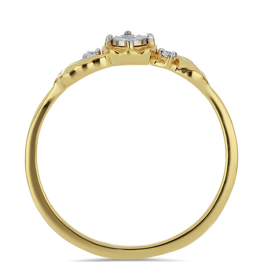 Inel din Argint 925 Placat cu Aur ( 1.52 grame ) cu Diamant Alb și Zircon Alb 0.04 Carate