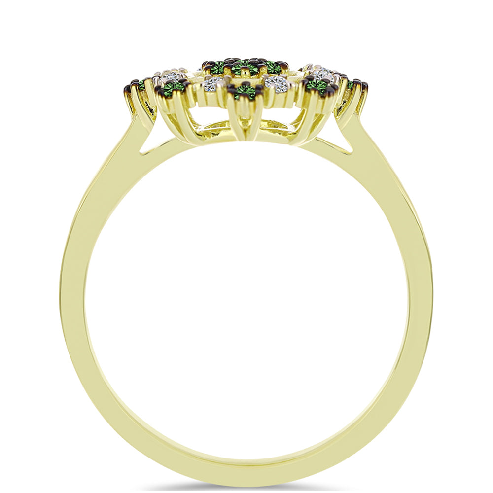 Inel din Argint 925 Placat cu Aur ( 2.27 grame ) cu Diamant Verde și Diamant Alb 0.26 Carate